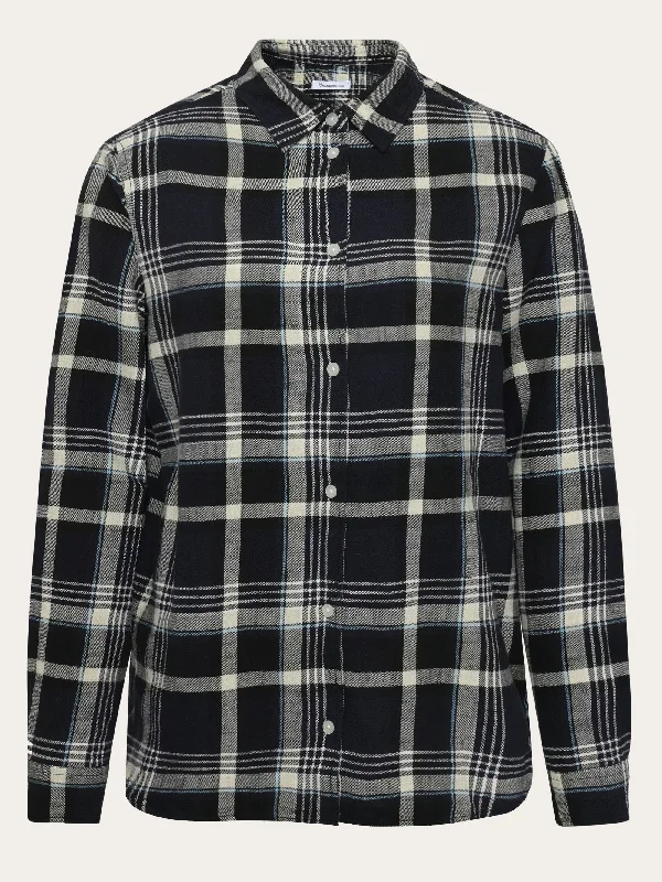 Check flannel shirt - GOTS/Vegan - Black Jet Fashionable Cuffed Short Sleeve