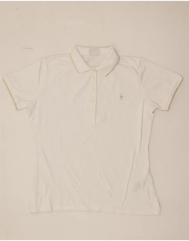 CONTE OF FLORENCE Womens Polo Shirt UK 18 XL White Cotton Trendy Tie-Front Short Shirt