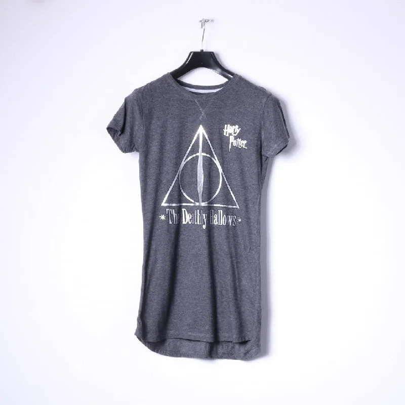 Love To Lounge Womens XS Night Shirt Long Grey Cotton Harry Potter The Deathly Hallows Cozy Linen Short Shirt