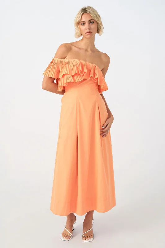 Sovere - Bliss Midi Dress in Soft Orange Elegant Floral Midi Dress