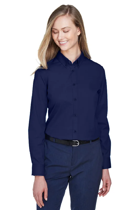 Core 365 Womens Operate UV Protection Long Sleeve Button Down Shirt - Classic Navy Blue Relaxed Fit Short Shirt