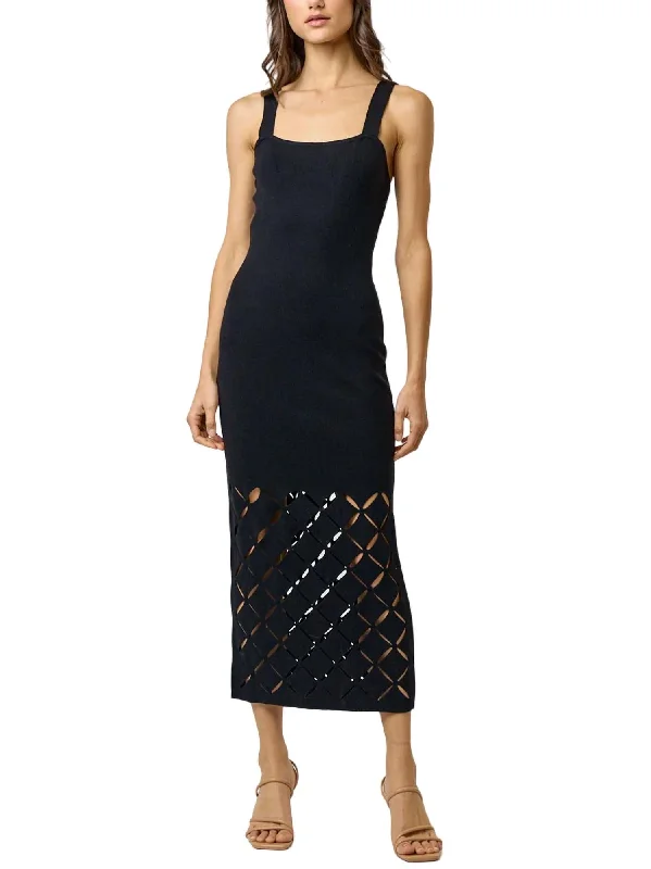 Cut Out Detail Midi Dress In Black Stylish Long Sleeve Floral Midi Dress