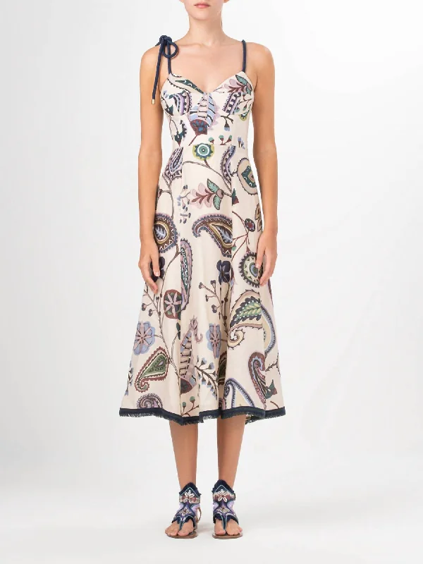 Dalil Midi Dress In Blue Green Paisley Trendy Ruched Side Midi Dress