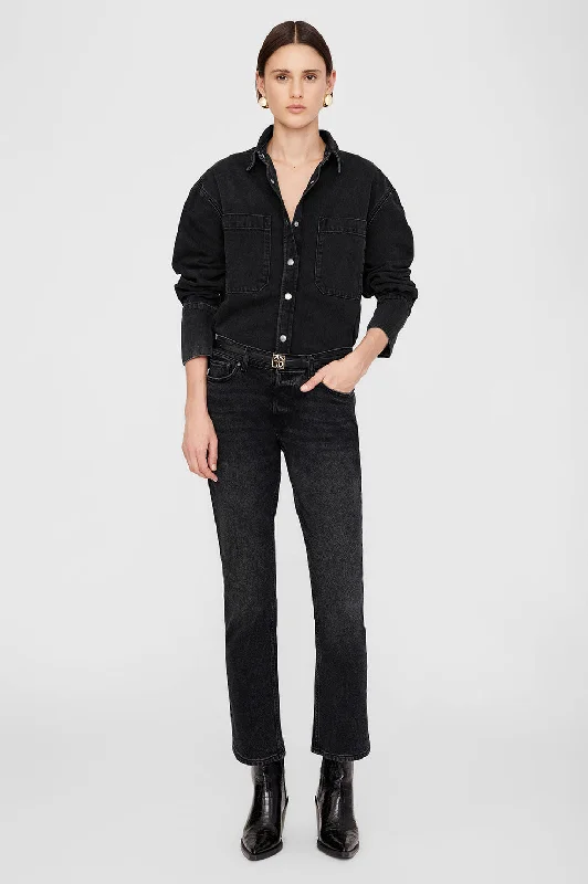 Dante Shirt - Iron Black Denim Elegant Longline Short Shirt