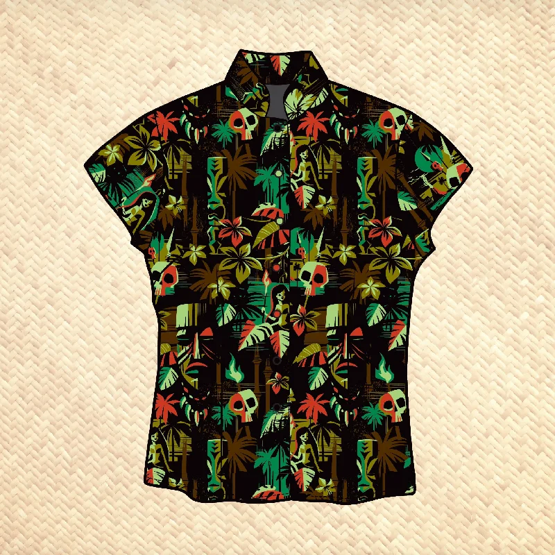 'Dark Expedition Dawn' Classic Aloha Button Up-Shirt - Womens - Pre-Order Soft Flowing Short Shirt