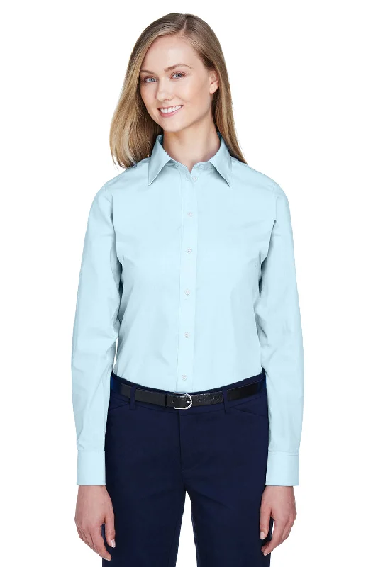 Devon & Jones Womens Crown Woven Collection Wrinkle Resistant Long Sleeve Button Down Shirt - Crystal Blue Relaxed Button-Down Short Shirt