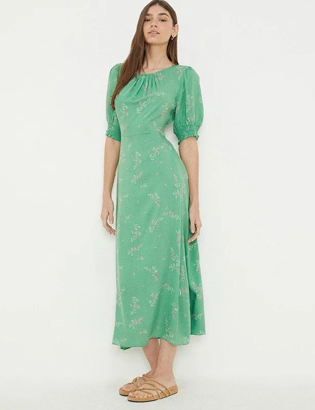 Dorothy Perkins Floral Print Shirred Cuff Midi Dress Comfortable Deep V Midi Dress