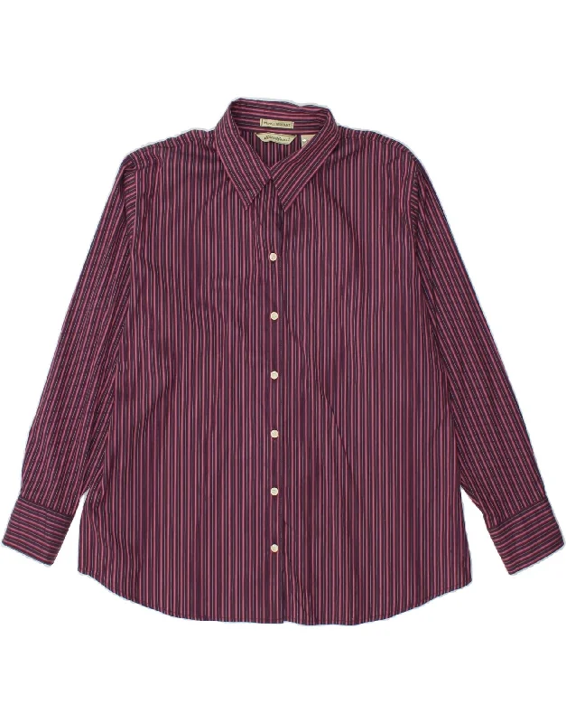 EDDIE BAUER Womens Shirt UK 20 2XL Maroon Striped Cotton Fashionable Short Sleeve Shirt