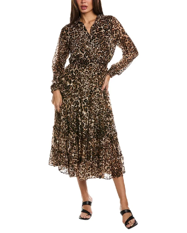 Elie Tahari The Geneva Silk Burnout Midi Dress Stylish Tiered Midi Dress