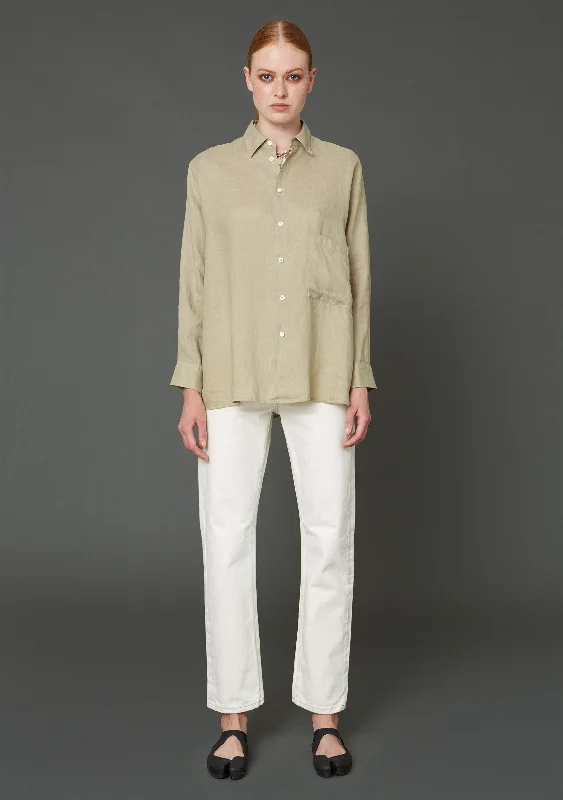 Elma Linen Shirt - Khaki Beige Modern Fit Short Sleeve