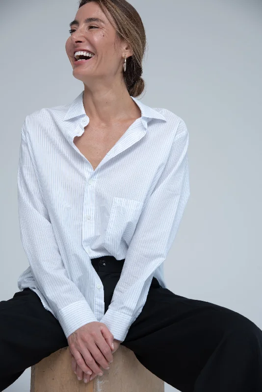 Elma Shirt - Blue Stripe Fashionable Tied Short Sleeve