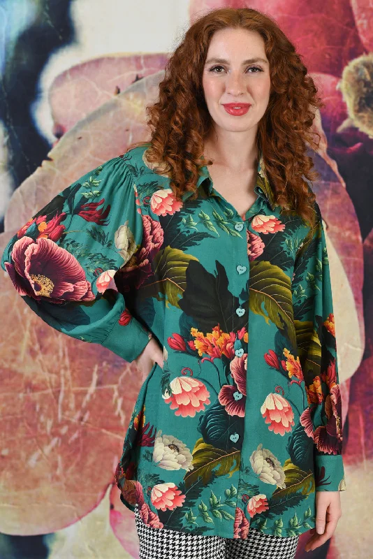 Elsa Shirt - Tropical Poppy Mint | SALE Trendy Button-Front Short Sleeve