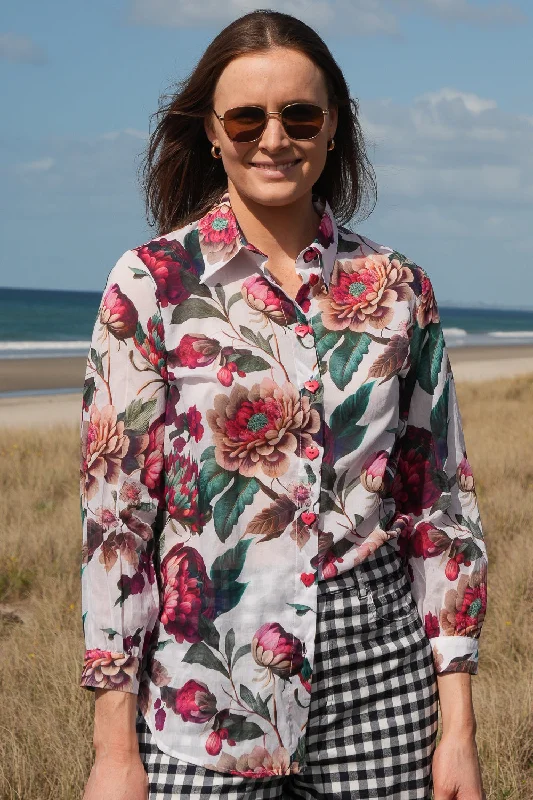 Elsie Cotton Shirt - Ataahua Floral Cozy Loose Fit Short Sleeve