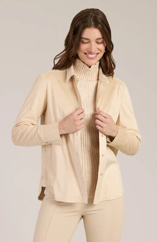 Faux Suede Club Shirt - Flax Stylish Printed Short Shirt