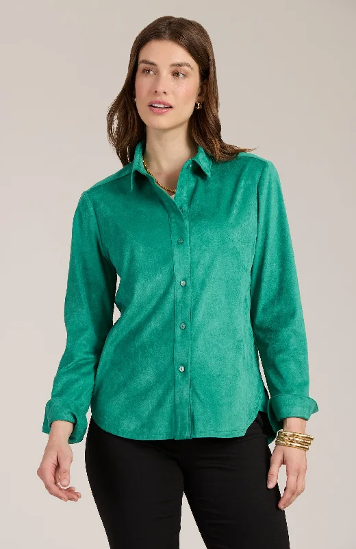 Faux Suede Club Shirt - Kelly Green Elegant Longline Short Shirt
