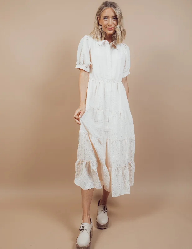 Fay Seersucker Midi Dress Trendy A-Line Midi Dress