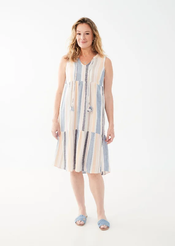 FDJ 7474995 Sleeveless Tiered Linen-blend Midi Dress Trendy Floral Wrap Midi Dress