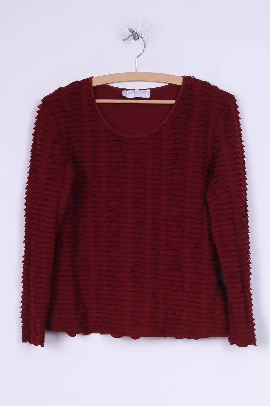 Fellow Womens M Shirt Long Sleeve Maroon Motia Crew Neck Vintage Classic V-Neck Short Shirt