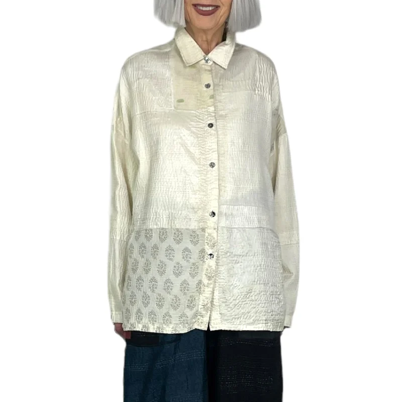 FRAYED PATCH L/S CAMP SHIRT Stylish Crew Neck Shirt