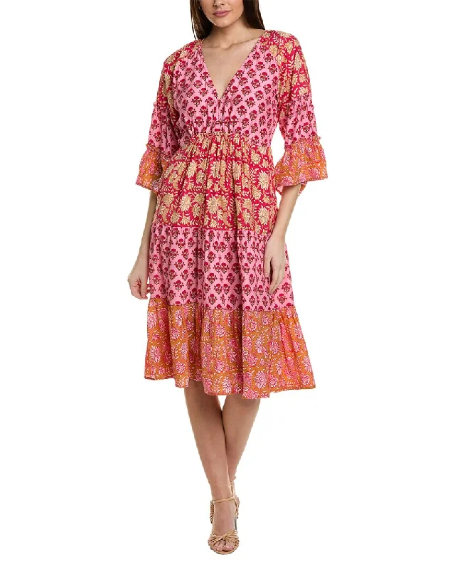Figue Fiona Silk Midi Dress Elegant Pleated Detail Midi Dress
