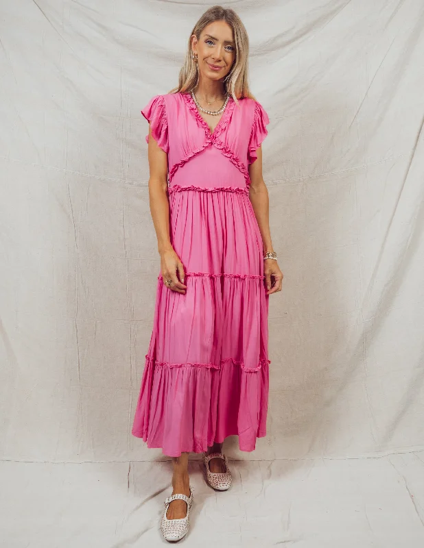 Fiona Tiered Midi Dress Trendy Ruffled Sleeve Midi Dress