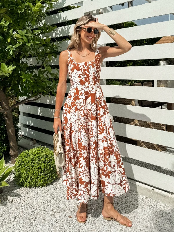 Aubrey Floral Midi Dress Stylish Off-Shoulder Ruffle Dress