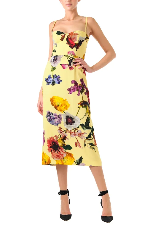 Floral Corseted Midi Dress Comfortable Deep V Midi Dress
