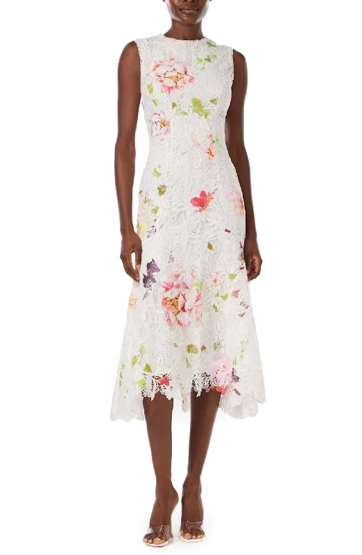 Floral Printed Lace Midi Dress Comfortable Floral Print Midi Dress