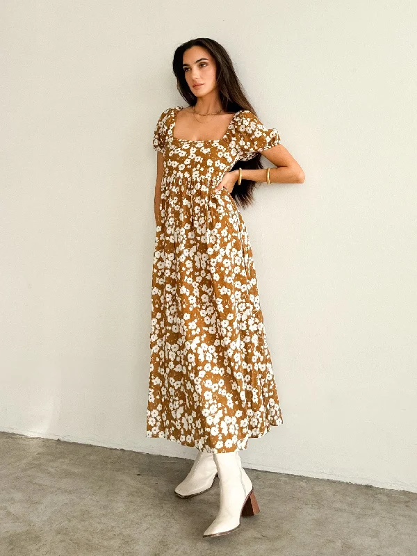 Toffee Floral Midi Dress Fashionable Casual Midi Dress