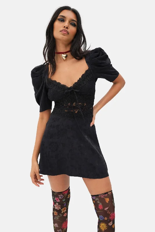 Danielle Mini Dress Black Elegant Satin Lace Mini Dress