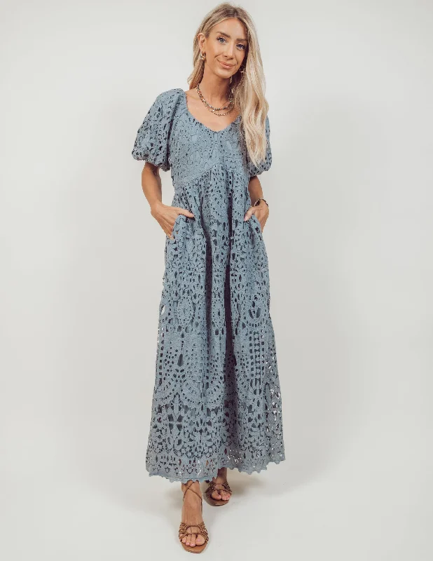 Frances Lace Midi Dress Elegant Faux Wrap Midi Dress