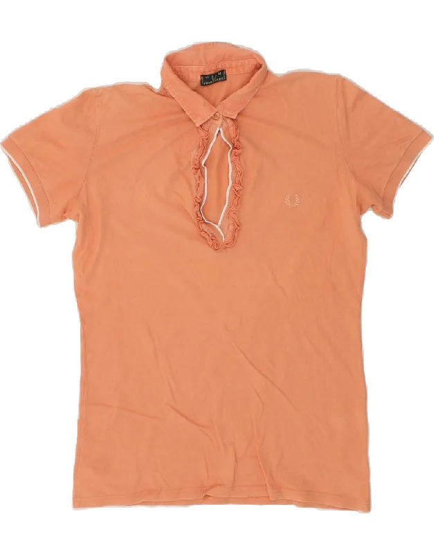 FRED PERRY Womens Polo Shirt UK 14 Medium Orange Cotton Comfortable Fit Short Shirt