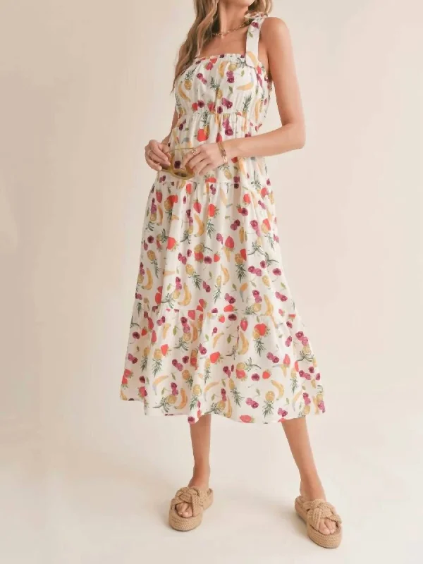 Fruit Salad Midi Dress In Multi Stylish Silk Midi Dress