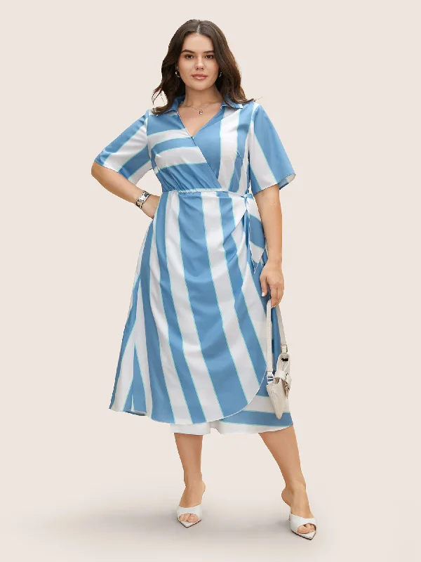Geometric Surplice Neck Tie Knot Midi Dress Fashionable Off-Shoulder Dress Midi