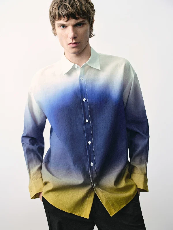 Gradient Button Up Loose Shirt Casual Oversized Short Shirt