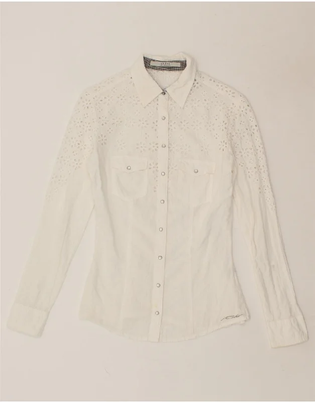 GUESS Womens Shirt UK 6 XS White Casual Ruffle Short Shirt