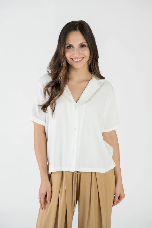 Shirt Blouse White Casual Button-Up Short Tee