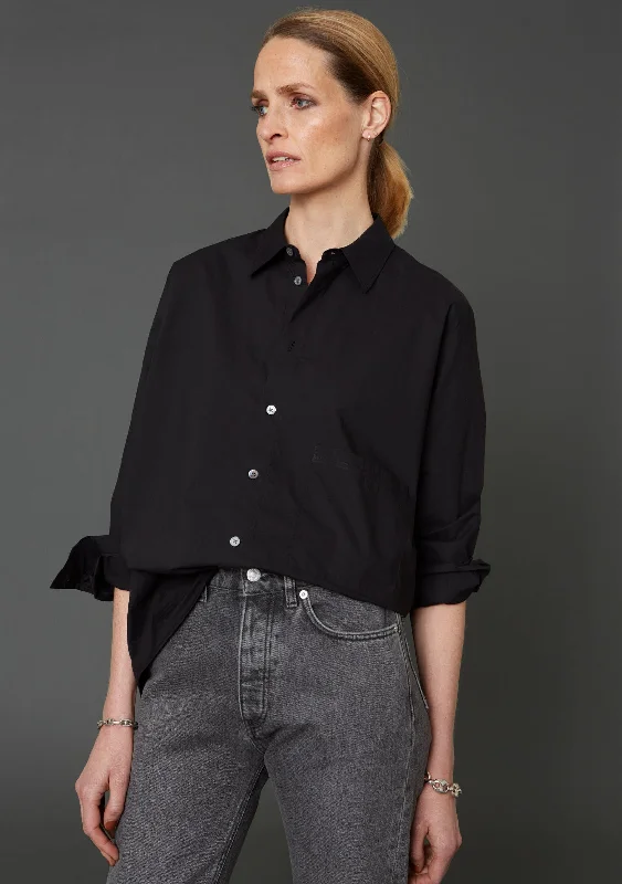 Elma Shirt - Black Relaxed Fit Short Blouse