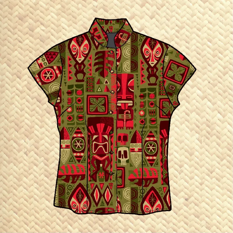 'Island Christmas' Classic Aloha Button Up-Shirt - Womens - Pre-Order Fashionable Draped Short Sleeve