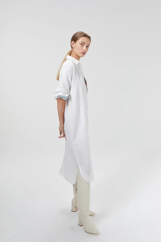 Island Linen Midi Dress - Off-White with Contrasting Details Trendy Bodycon Midi Dress Island Linen Midi Dress - Off-White with Contrasting Details Trendy Bodycon Midi Dress