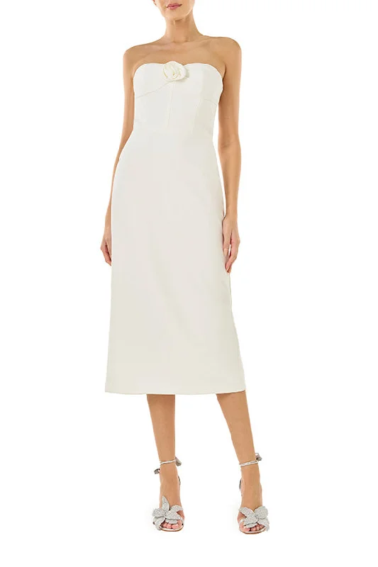 Rosette Crepe Midi Dress Chic Floral Print Midi Dress