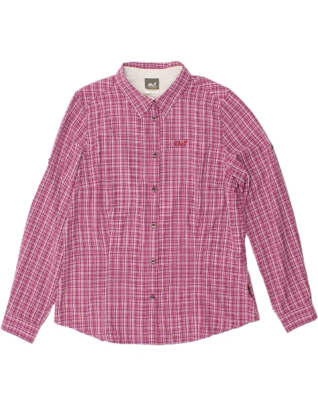 JACK WOLFSKIN Womens Shirt UK 20 2XL Pink Check Classic Solid Short Shirt