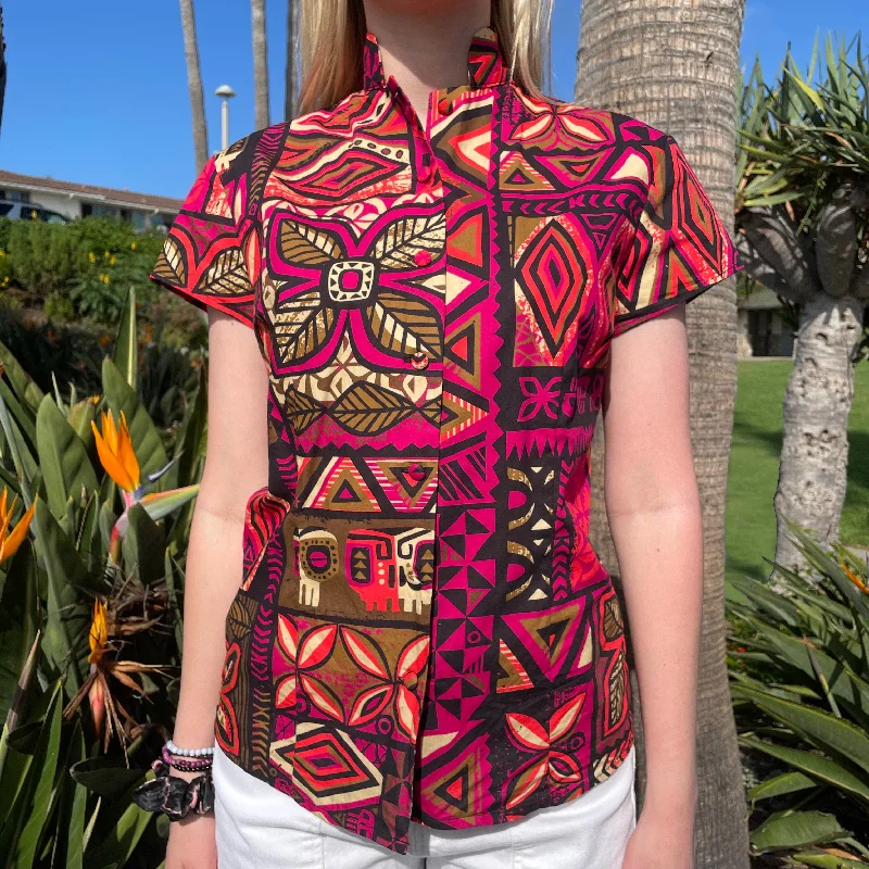 Jeff Granito's 'Distant Drums Kīlauea' - Classic Aloha Button Up-Shirt - Womens - Ready-To-Ship! Casual Button-Up Short Tee
