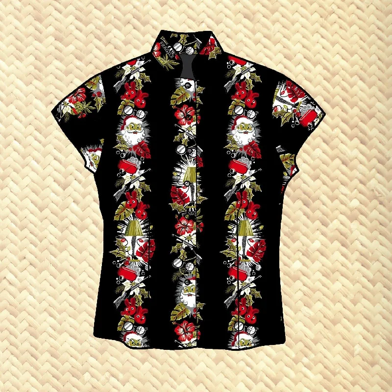 Jeff Granito's 'A Christmas' - Classic Aloha Button Up-Shirt - Womens - Ready-to-Ship! Stylish Split-Hem Short Shirt Jeff Granito's 'A Christmas' - Classic Aloha Button Up-Shirt - Womens - Ready-to-Ship! Stylish Split-Hem Short Shirt