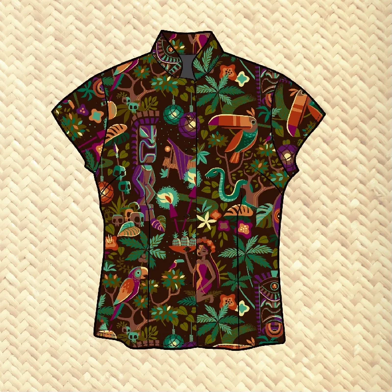 Jeff Granito's 'Forbidden Jungle' - Classic Aloha Button Up-Shirt - Womens - Ready to Ship! Relaxed Fit Short Blouse