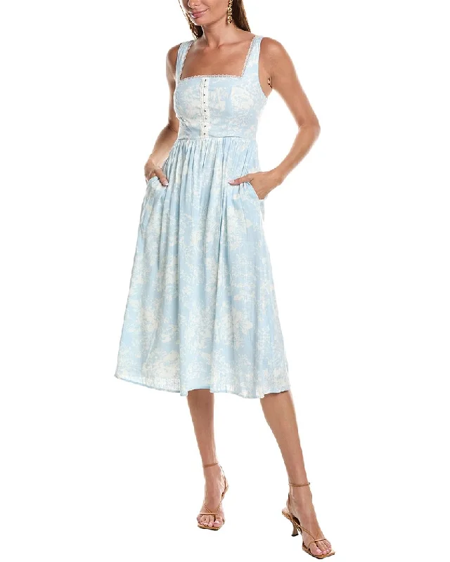 JL LUXE Lace Linen-Blend Midi Dress Comfortable Ribbed Midi Dress