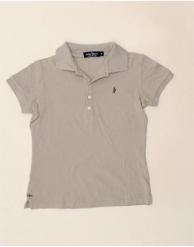 JOHN ASHFIELD Womens Polo Shirt UK 14 Medium Grey Cotton Fashionable Sheer Short Shirt