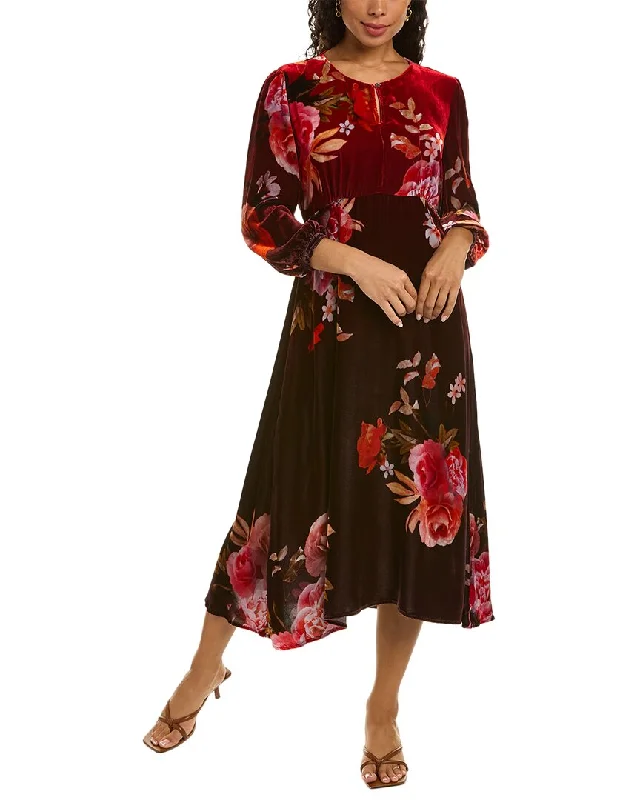 Johnny Was Coralie Effortless Silk-Blend Midi Dress Elegant Satin Button Midi Dress