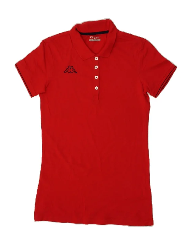 KAPPA Womens Polo Shirt UK 14 Large Red Cotton Trendy Summer Short Sleeve