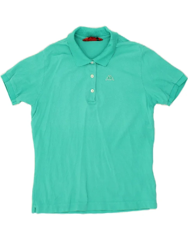 KAPPA Womens Polo Shirt UK 14 Large Turquoise Cotton Soft Flowing Short Shirt